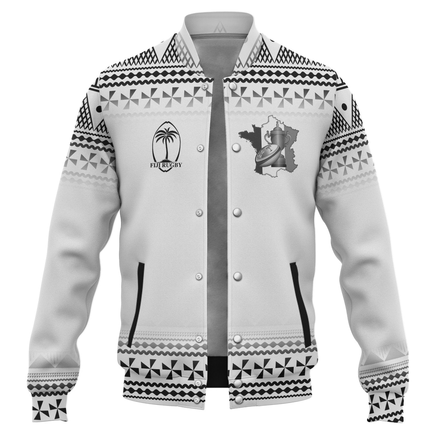 Fiji Baseball Jacket Rugby Ball Tapa Patterns