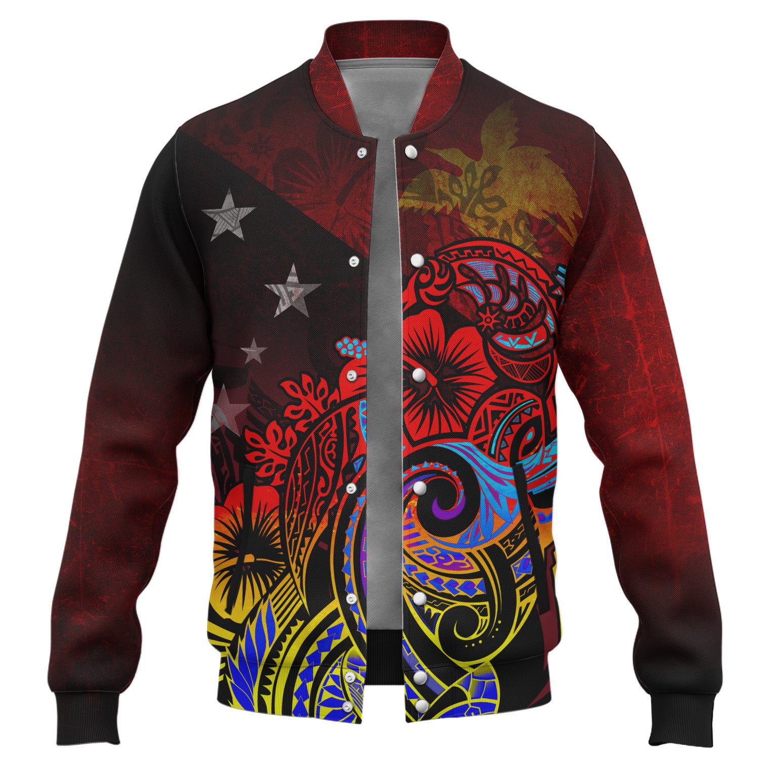 Papua New Guinea Baseball Jacket Birds Of Paradise With Flag Color Style