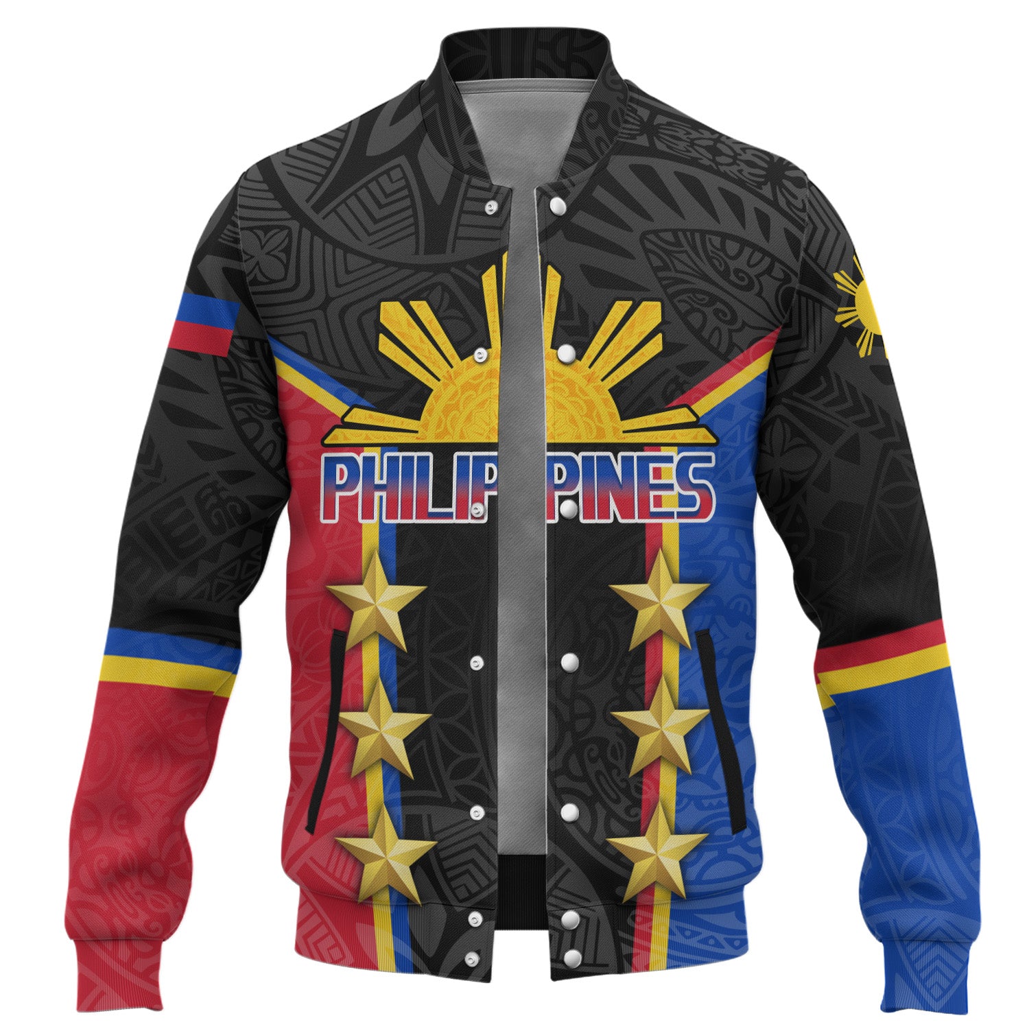 Philippines Filipinos Baseball Jacket Philippines Sun Tribal Pattern Style