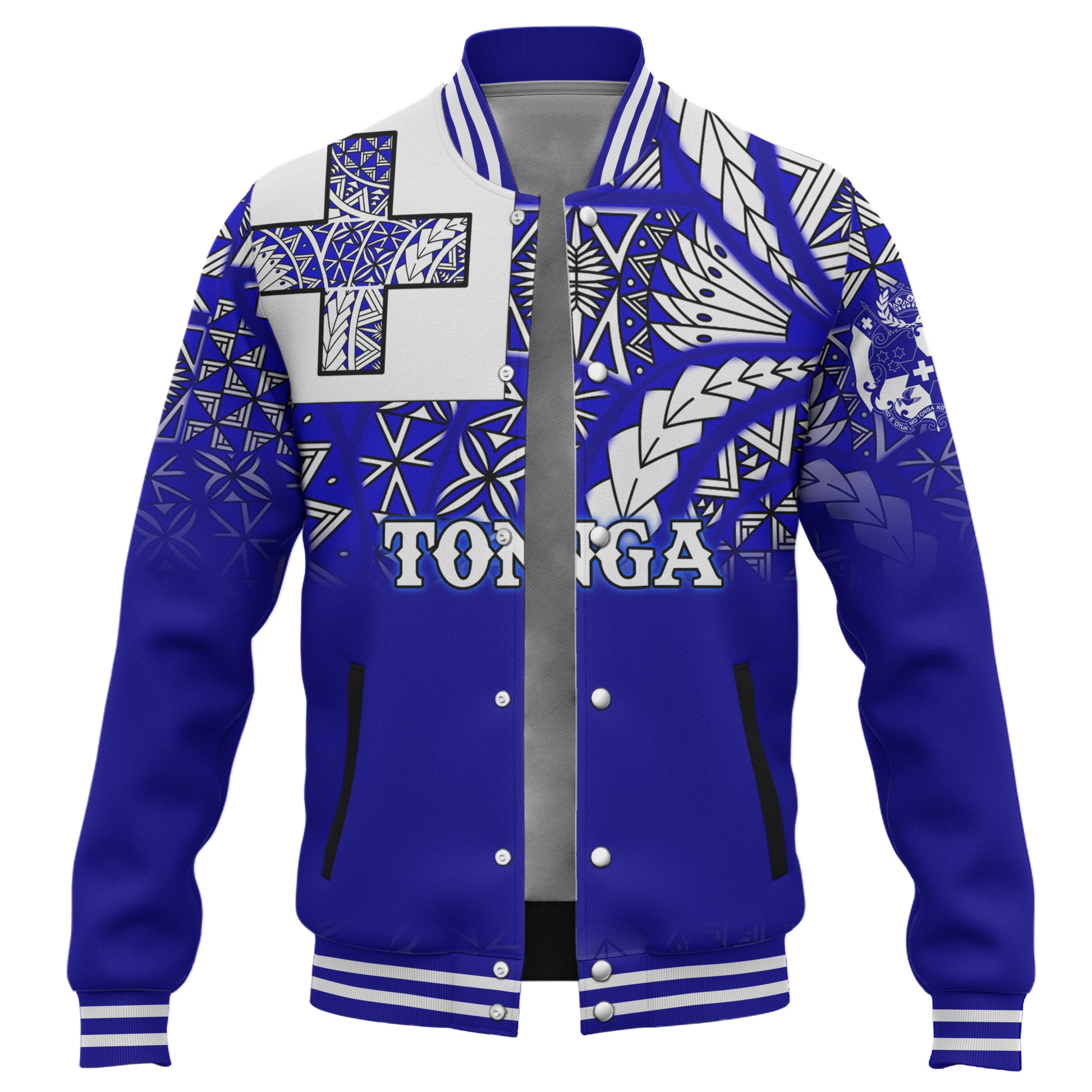 Tonga Baseball Jacket - Tonga Blue Color With Traditional Patterns
