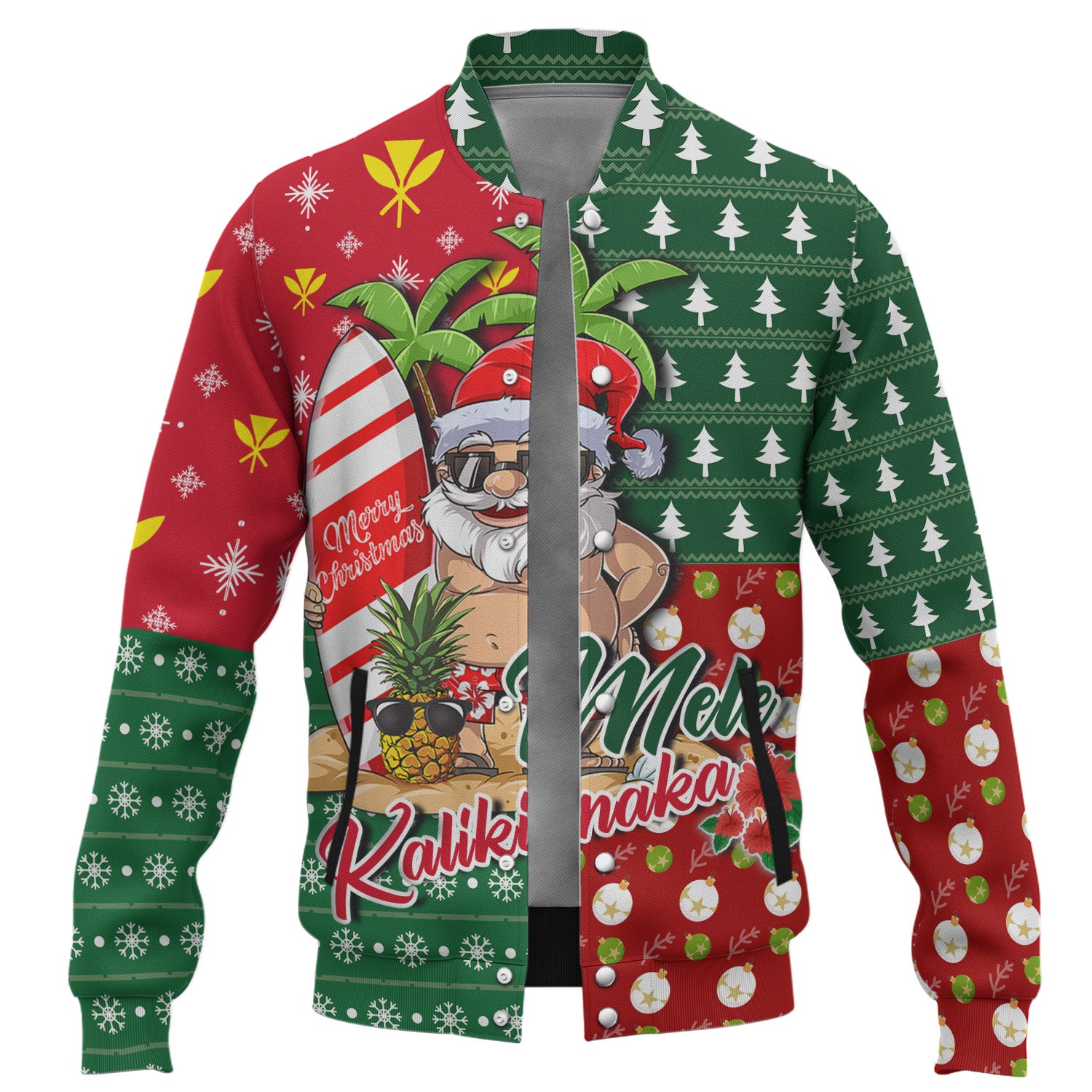 Hawaii Baseball Jacket Mele Kalikimaka Hawaii Christmas Patterns