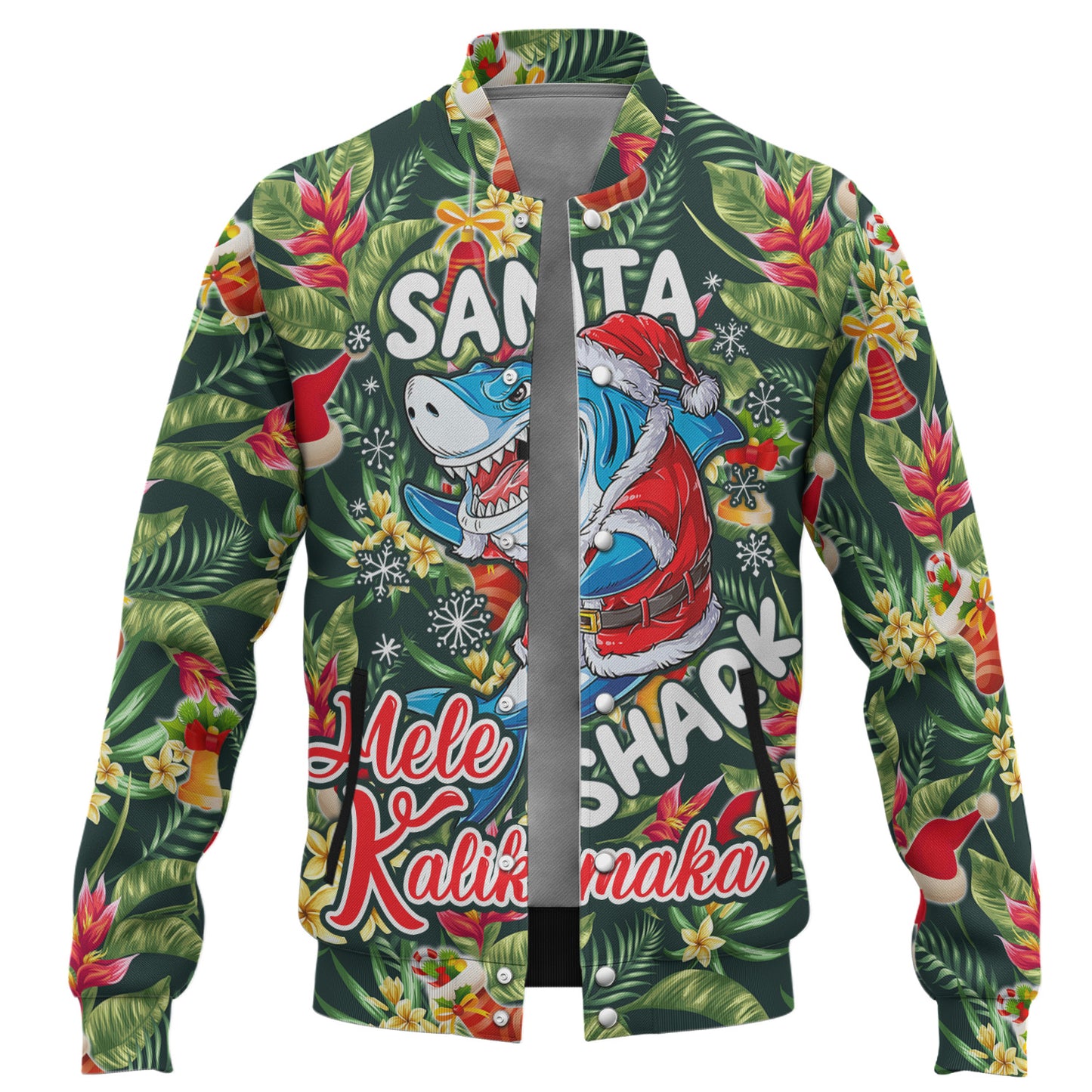 Hawaii Baseball Jacket Mele Kalikimaka Santa Shark Tropical Style