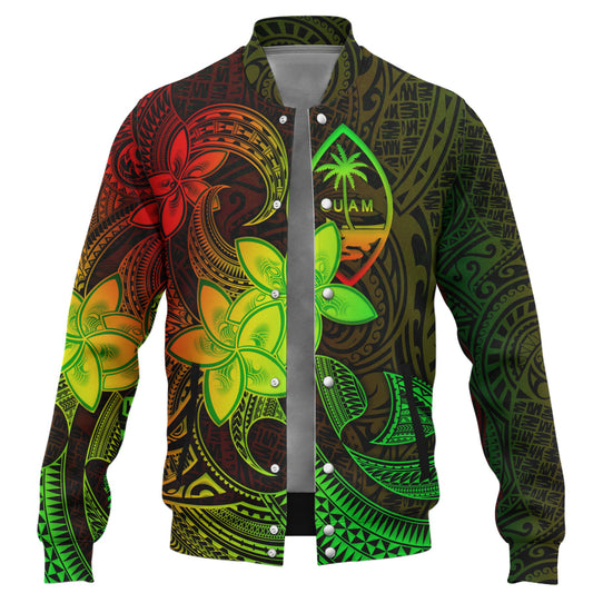 Guam Baseball Jacket Plumeria Flowers Vintage Style Reggae Colors