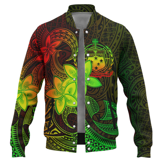 Samoa Baseball Jacket Plumeria Flowers Vintage Style Reggae Colors