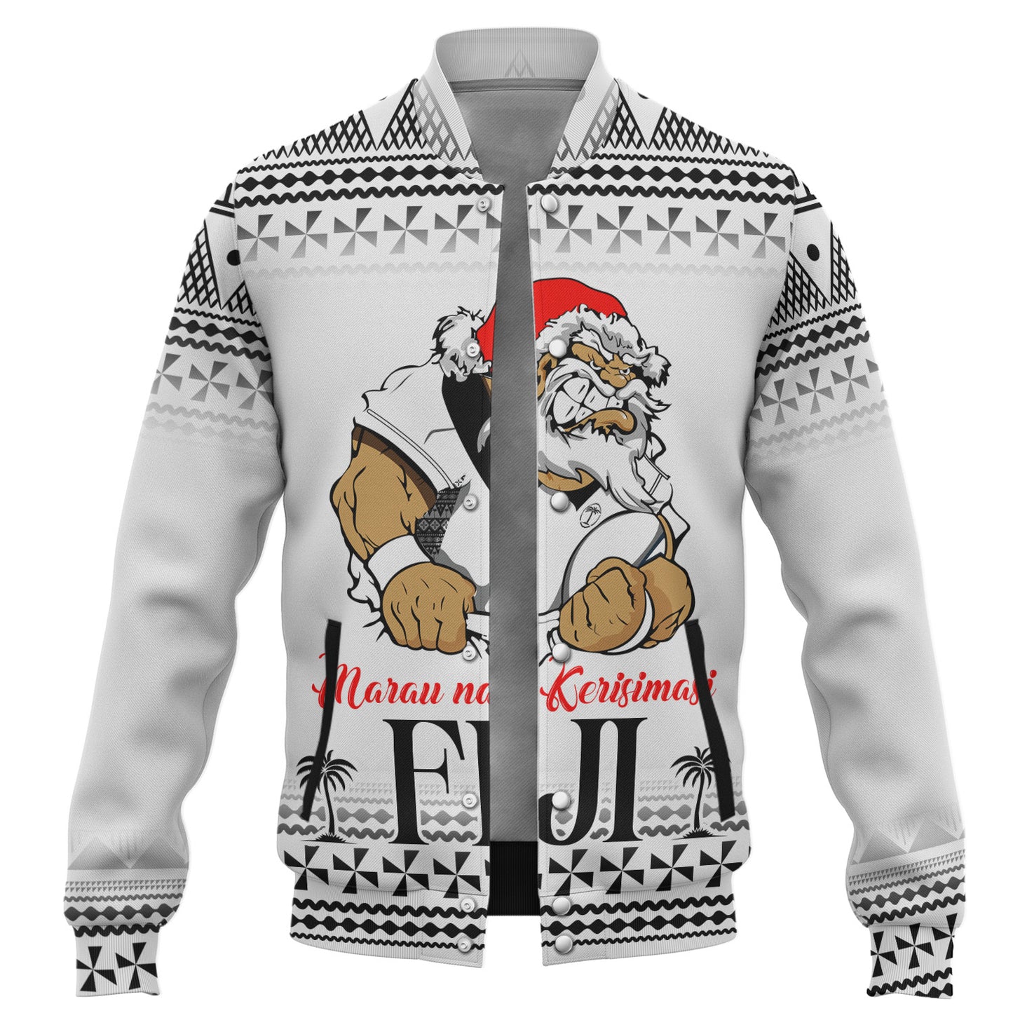 Fiji Baseball Jacket Marau na Kerisimasi Rugby Santa Style
