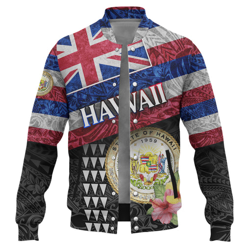 Hawaii Baseball Jacket Hawaiian Flag Polynesian Tribal Hibiscus Style