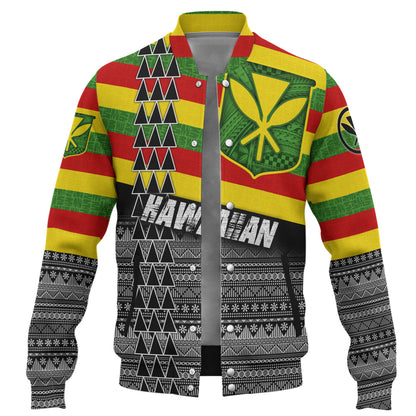 Hawaii Baseball Jacket Kanaka Maoli Flag Polynesian Tribal Patterns Grunge Style