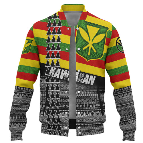 Hawaii Baseball Jacket Kanaka Maoli Flag Polynesian Tribal Patterns Grunge Style