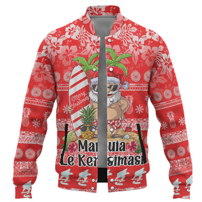 American Samoa Baseball Jacket Manuia Le Kerisimasi Tropical Xmas Patterns