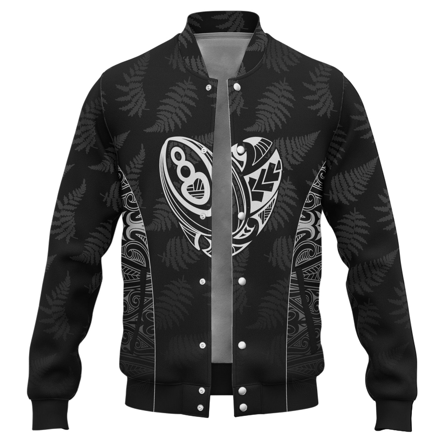 New Zealand Personalized Baseball Jacket Rugby Heart Maori Style Silver Fern