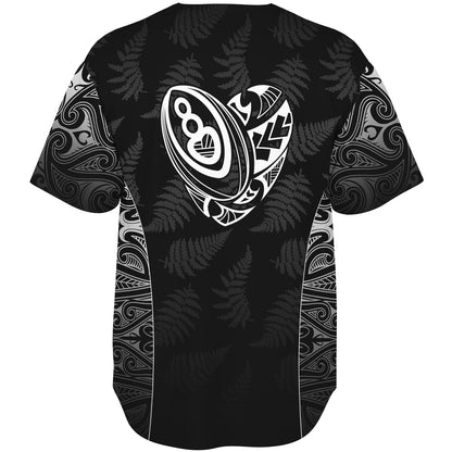 New Zealand Personalized Baseball Shirt Rugby Heart Maori Style Silver Fern