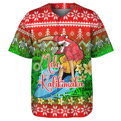 Hawaii Baseball Shirt Santa Surfing Mele Kalikimaka Style