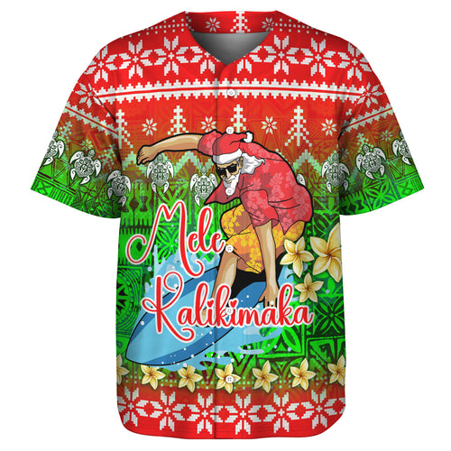Hawaii Baseball Shirt Santa Surfing Mele Kalikimaka Style
