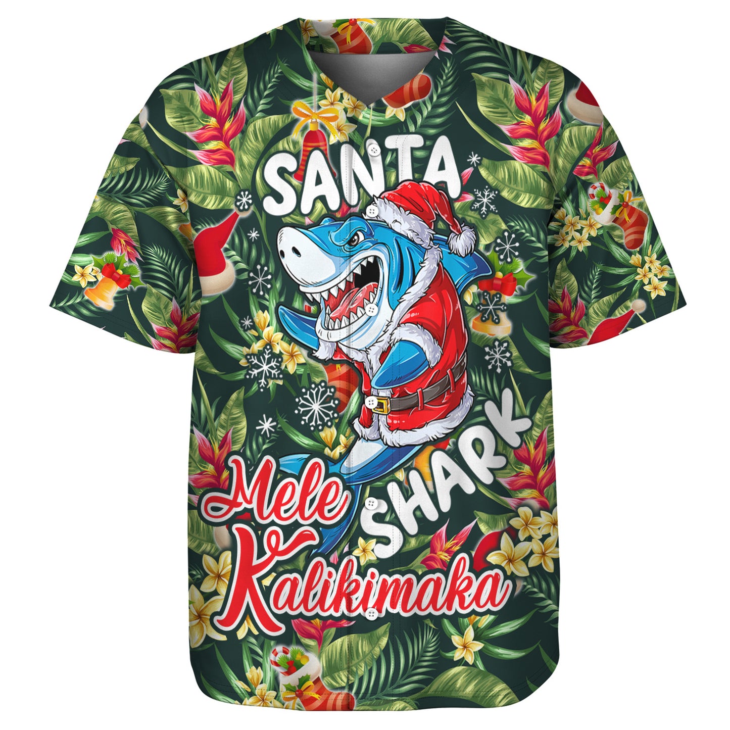 Hawaii Baseball Shirt Mele Kalikimaka Santa Shark Tropical Style