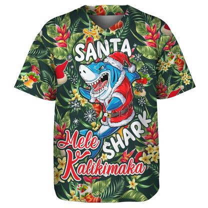 Hawaii Baseball Shirt Mele Kalikimaka Santa Shark Tropical Style