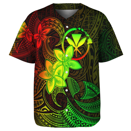 Hawaii Kanaka Maoli Baseball Shirt Plumeria Flowers Vintage Style Reggae Colors