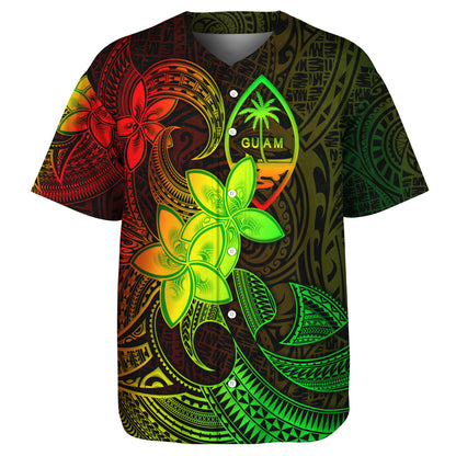 Guam Baseball Shirt Plumeria Flowers Vintage Style Reggae Colors