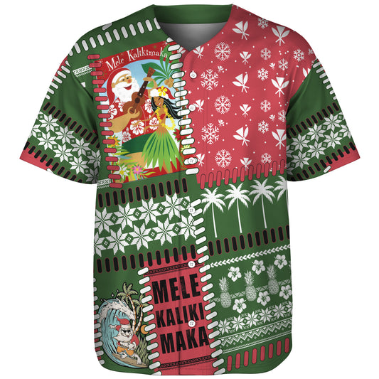 Hawaii Baseball Shirt Santa Surfing Mele Kalikimaka Kanaka Maoli