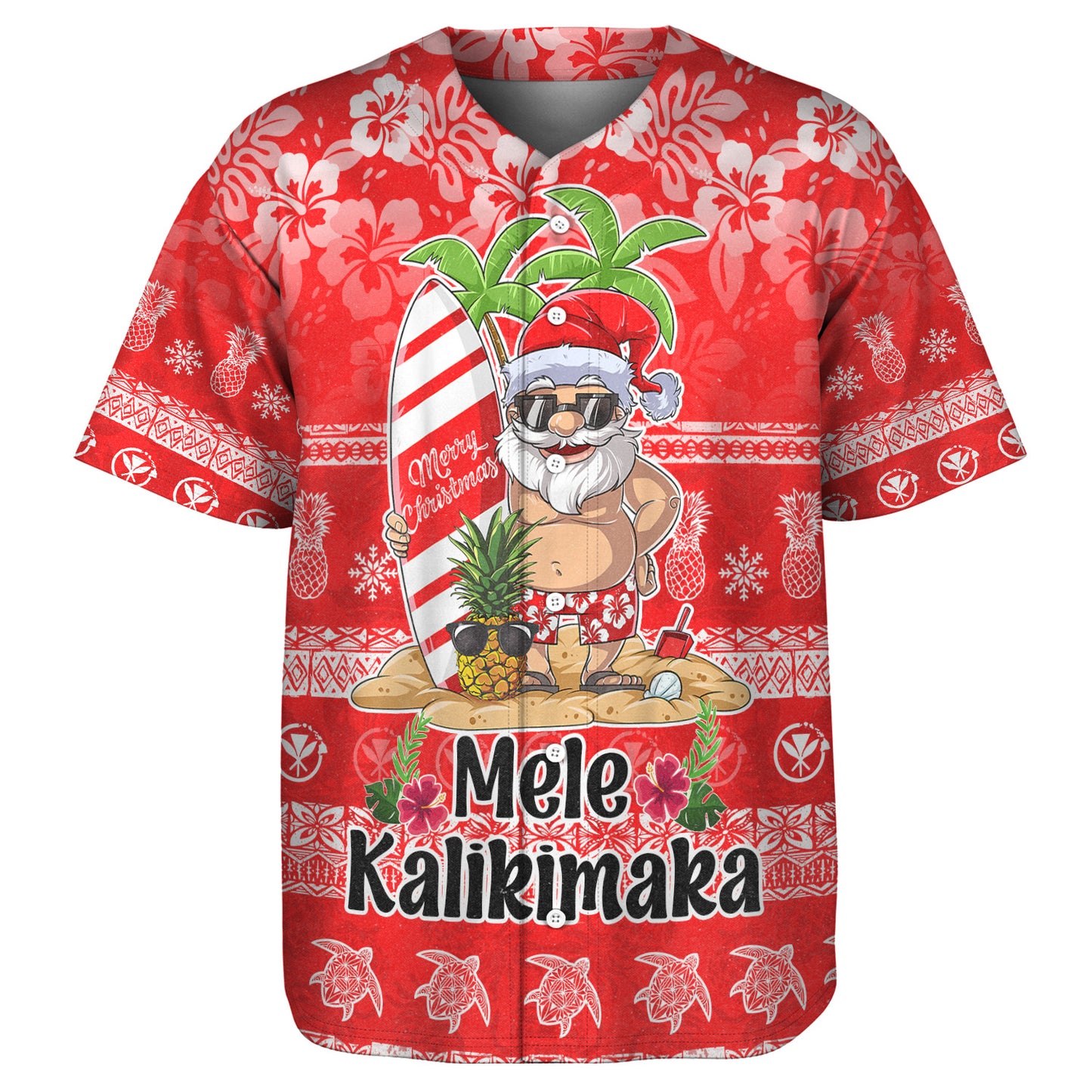 Hawaii Baseball Shirt Mele Kalikimaka Merry Christmas Tree Pineapple Tropical