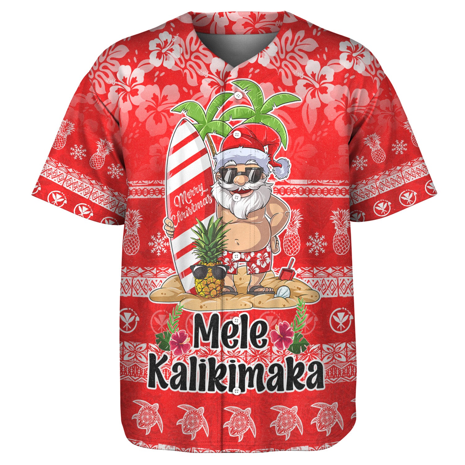 Hawaii Baseball Shirt Mele Kalikimaka Merry Christmas Tree Pineapple Tropical