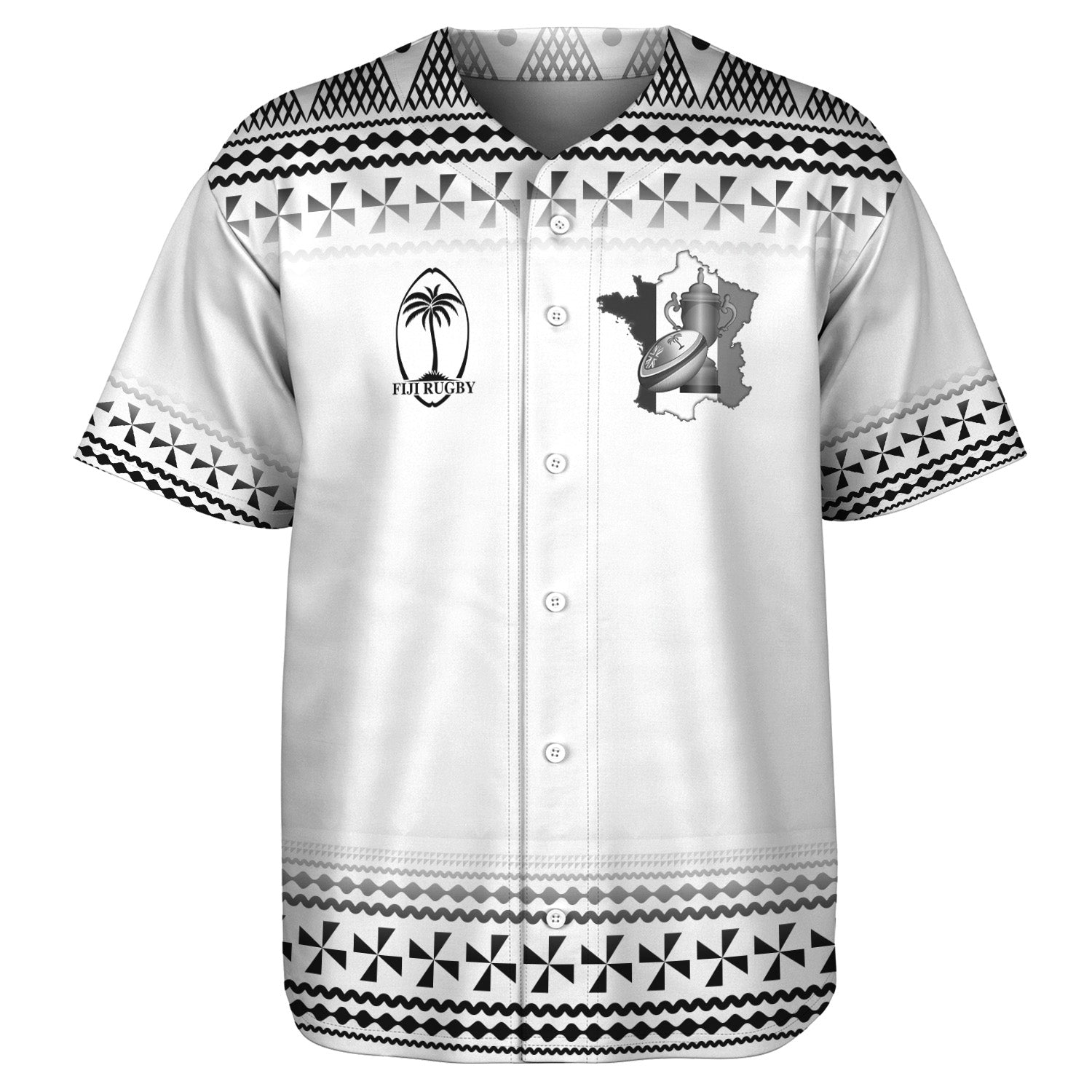 Fiji Baseball Shirt Rugby Ball Tapa Patterns
