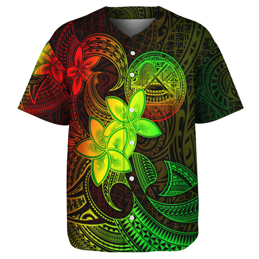 American Samoa Baseball Shirt Plumeria Flowers Vintage Style Reggae Colors