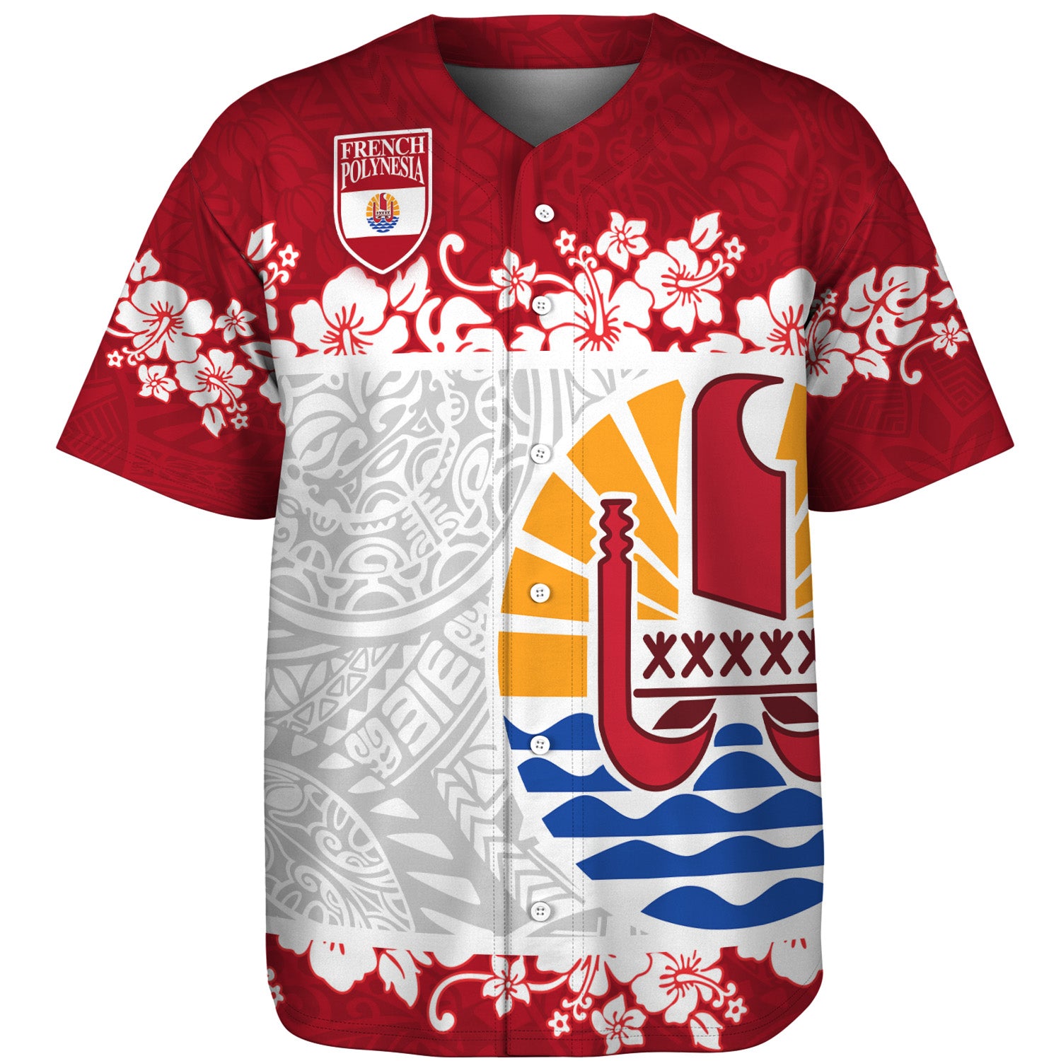 French Polynesia Baseball Shirt Seal With Plumeria Flowers Polynesia Patterns