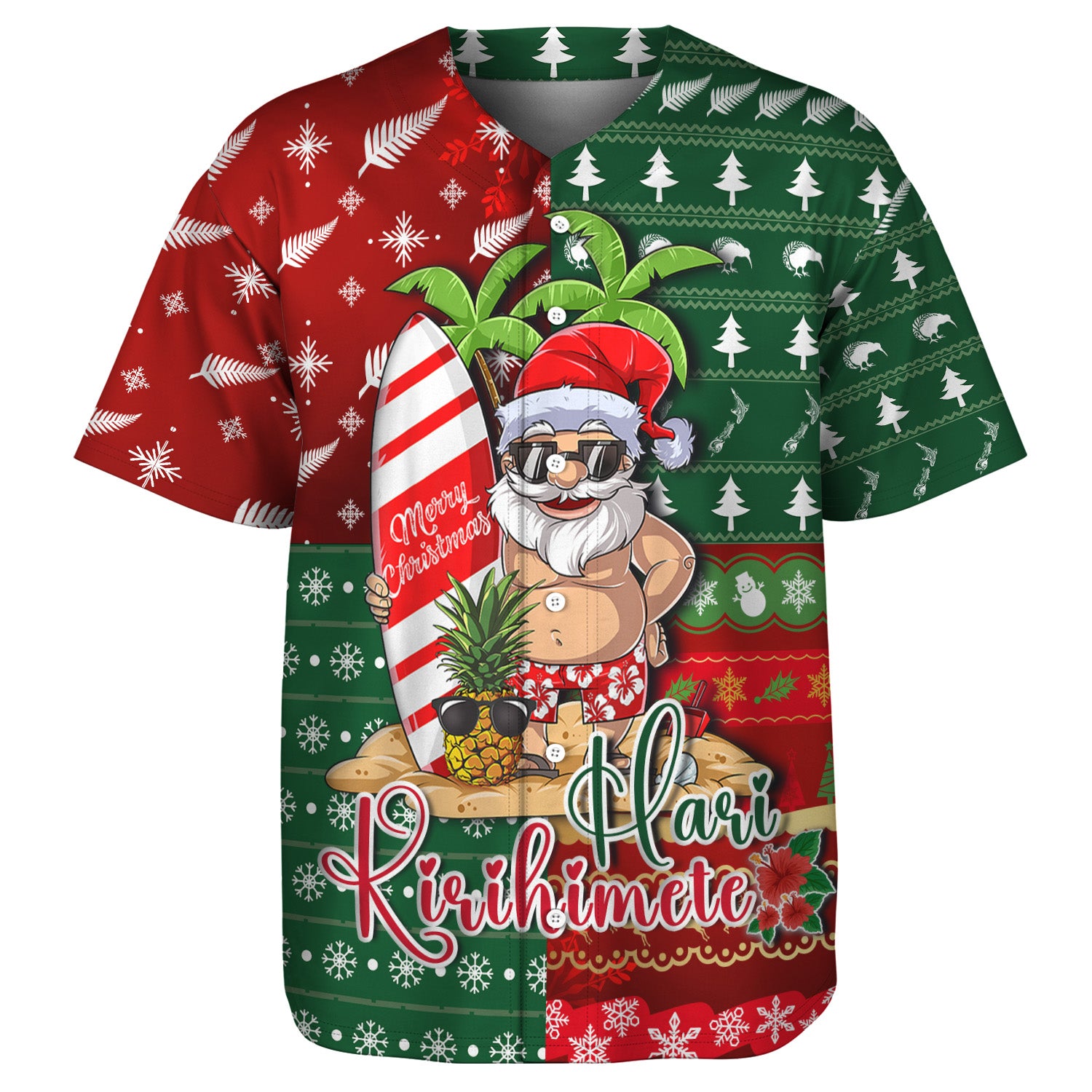 New Zealand Baseball Shirt Maori Hari Kirihimete Tropical Xmas Patterns
