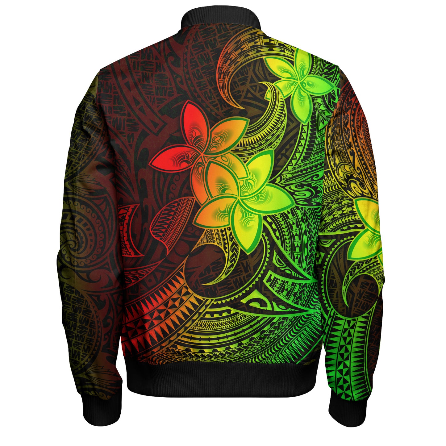 Guam Bomber Jacket Plumeria Flowers Vintage Style Reggae Colors