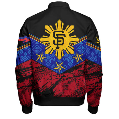 Philippines Filipinos Bomber Jacket San Francisco Filipino Grunge Brush Stroke Style