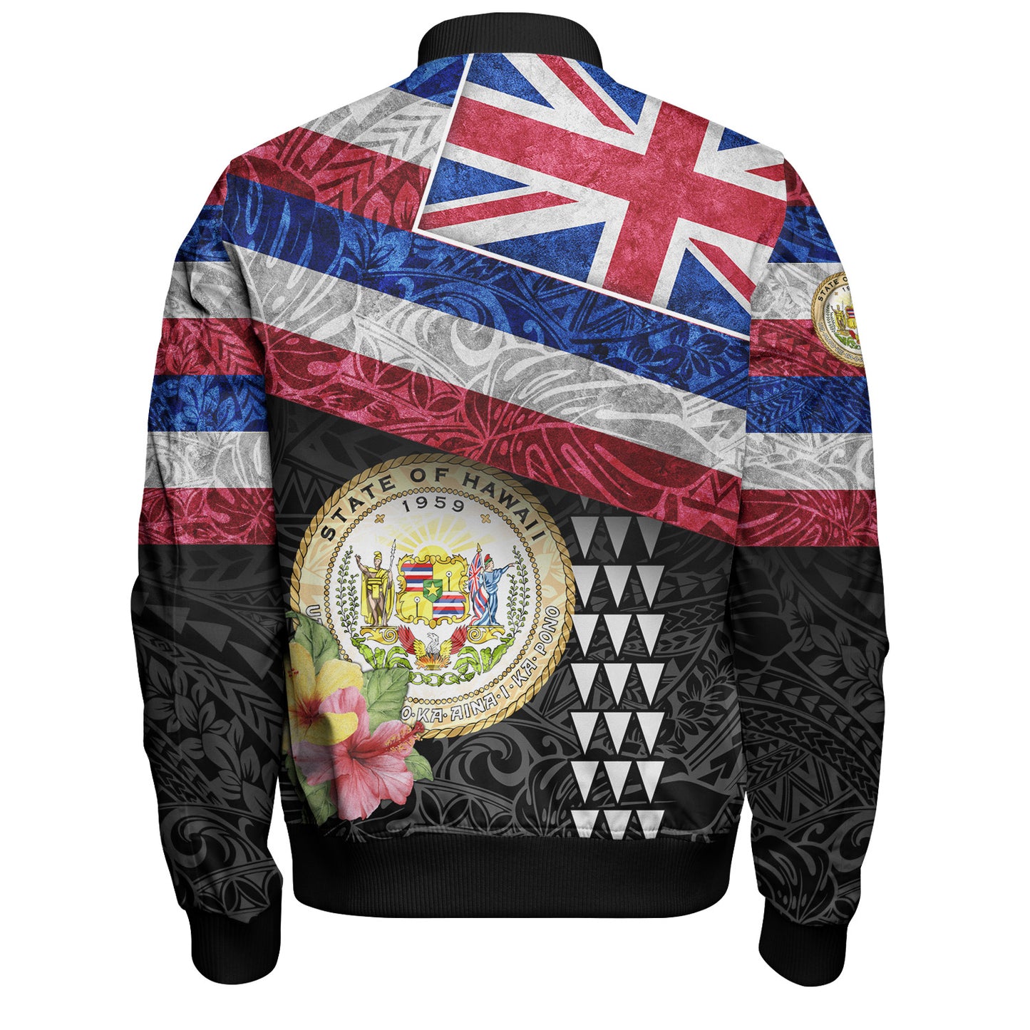 Hawaii Bomber Jacket Hawaiian Flag Polynesian Tribal Hibiscus Style