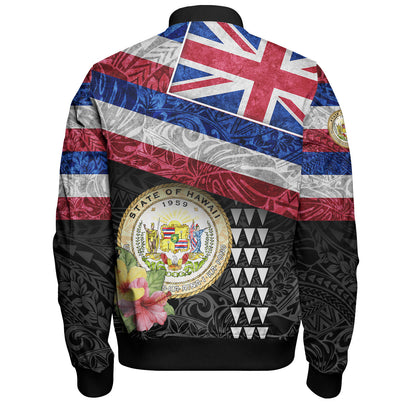 Hawaii Bomber Jacket Hawaiian Flag Polynesian Tribal Hibiscus Style