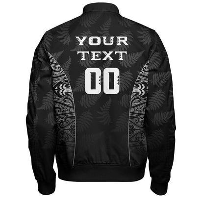 New Zealand Personalized Bomber Jacket Rugby Heart Maori Style Silver Fern