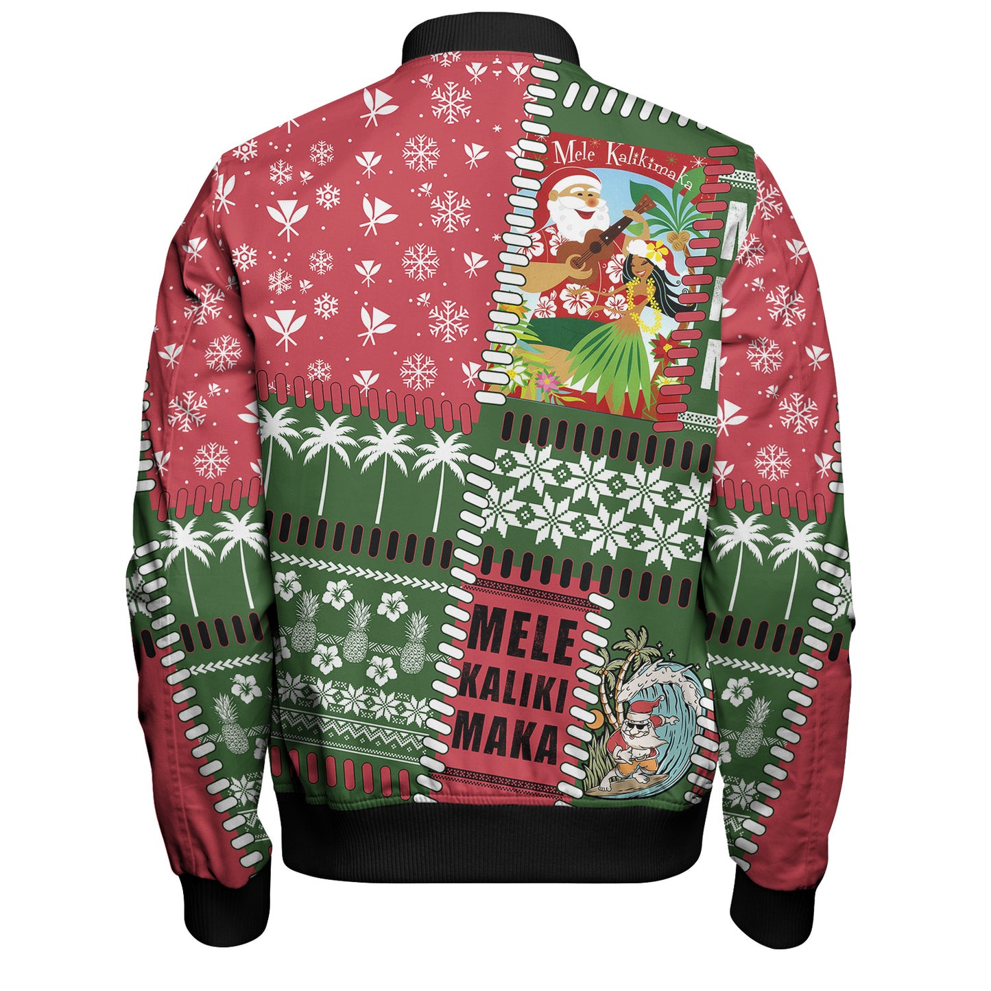Hawaii Bomber Jacket Santa Surfing Mele Kalikimaka Kanaka Maoli
