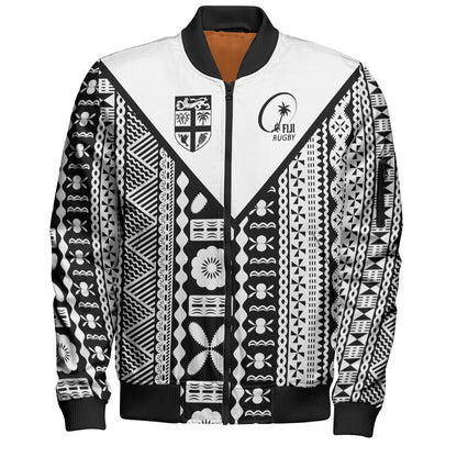Fiji Rugby Tapa Bomber Jacket Fiji Flag Coat Of Arms Pattern