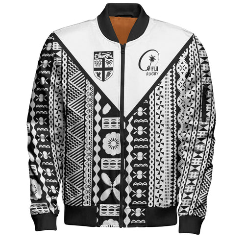 Fiji Rugby Tapa Bomber Jacket Fiji Flag Coat Of Arms Pattern