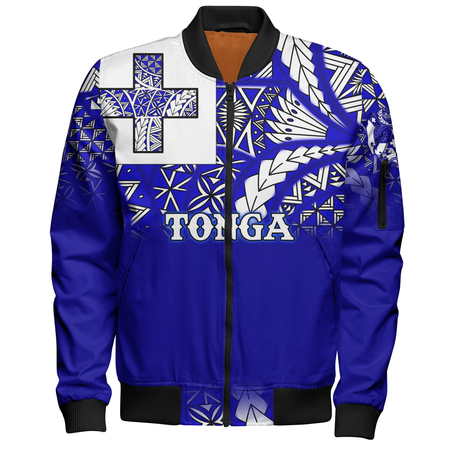 Tonga Bomber Jacket Tonga Blue Color With Traditional Patterns