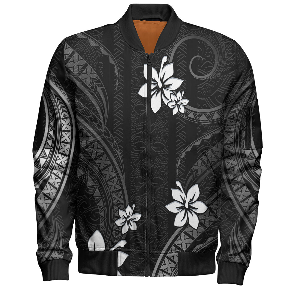 Hawaii Bomber Jacket Polynesian Pattern Plumeria