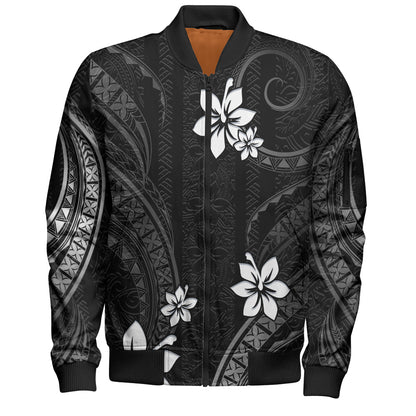 Hawaii Bomber Jacket Polynesian Pattern Plumeria