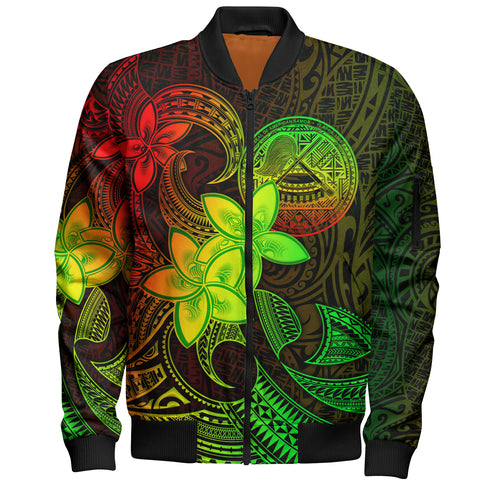 American Samoa Bomber Jacket Plumeria Flowers Vintage Style Reggae Colors