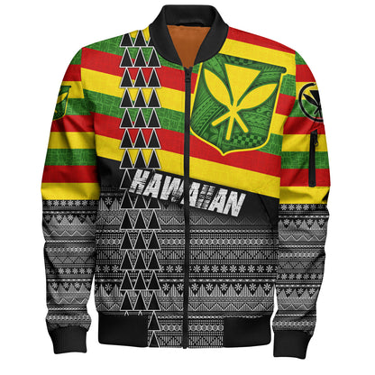 Hawaii Bomber Jacket Kanaka Maoli Flag Polynesian Tribal Patterns Grunge Style