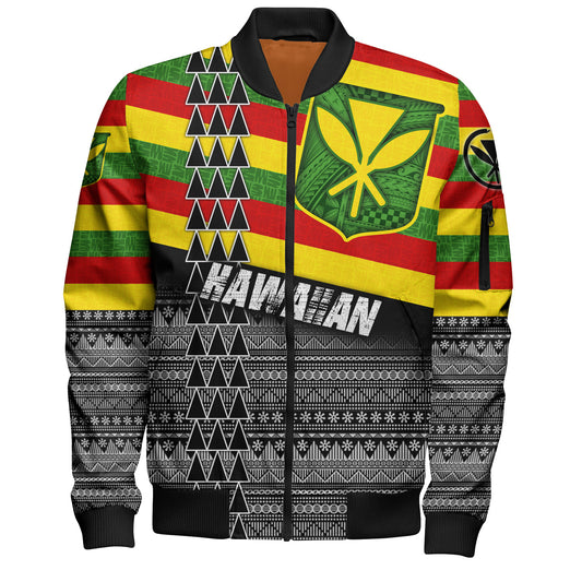 Hawaii Bomber Jacket Kanaka Maoli Flag Polynesian Tribal Patterns Grunge Style