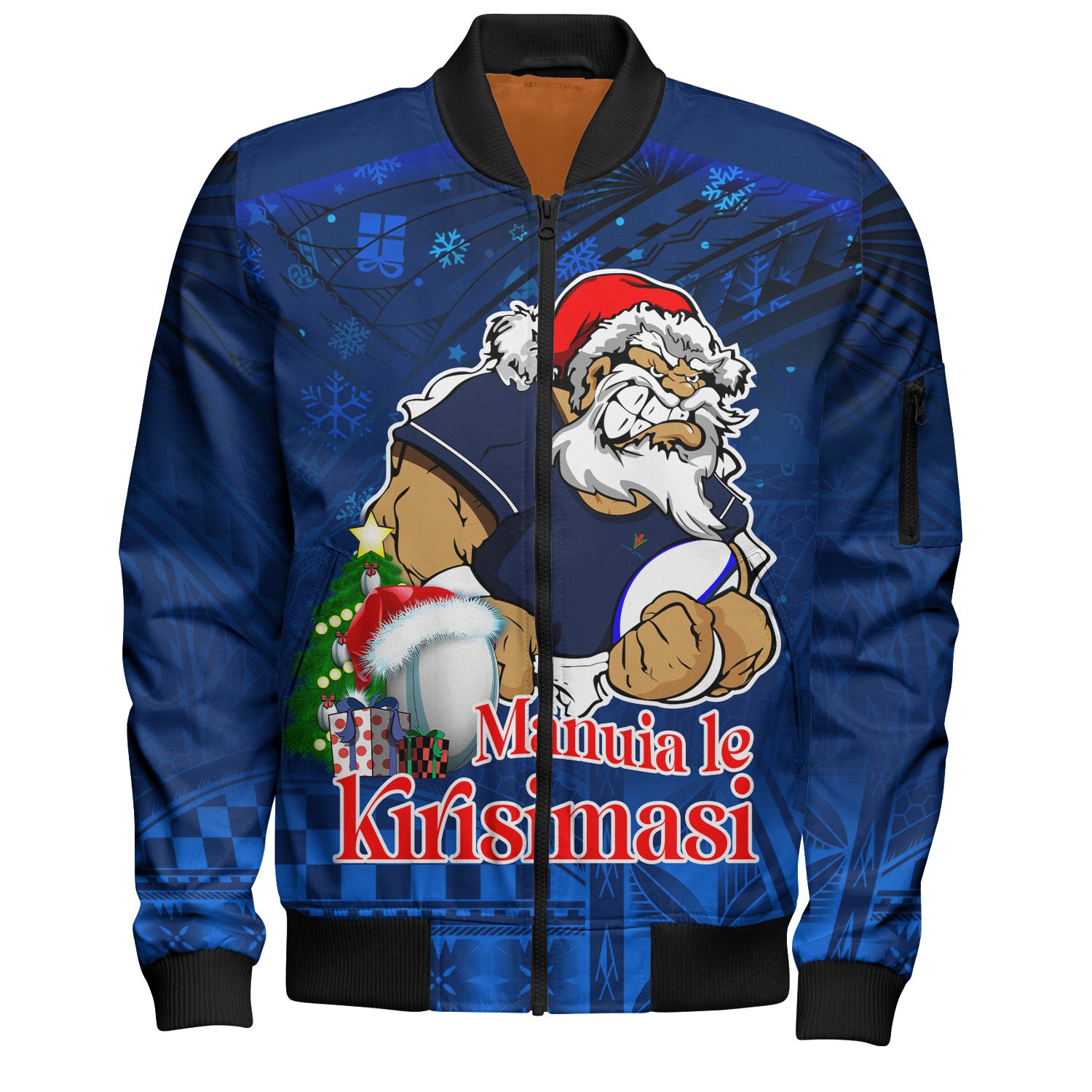 Samoa Bomber Jacket Manuia Le Kirisimasi Rugby Santa Style