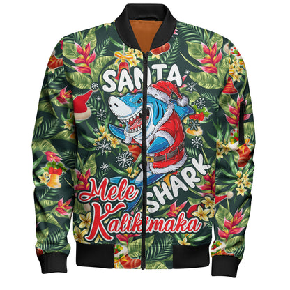 Hawaii Bomber Jacket Mele Kalikimaka Santa Shark Tropical Style