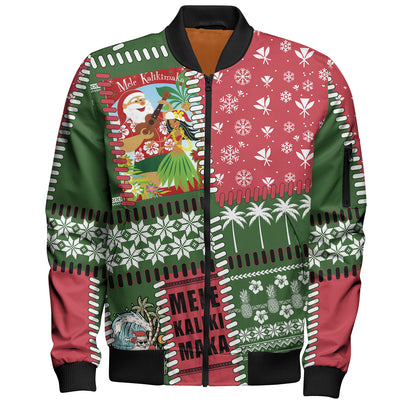 Hawaii Bomber Jacket Santa Surfing Mele Kalikimaka Kanaka Maoli