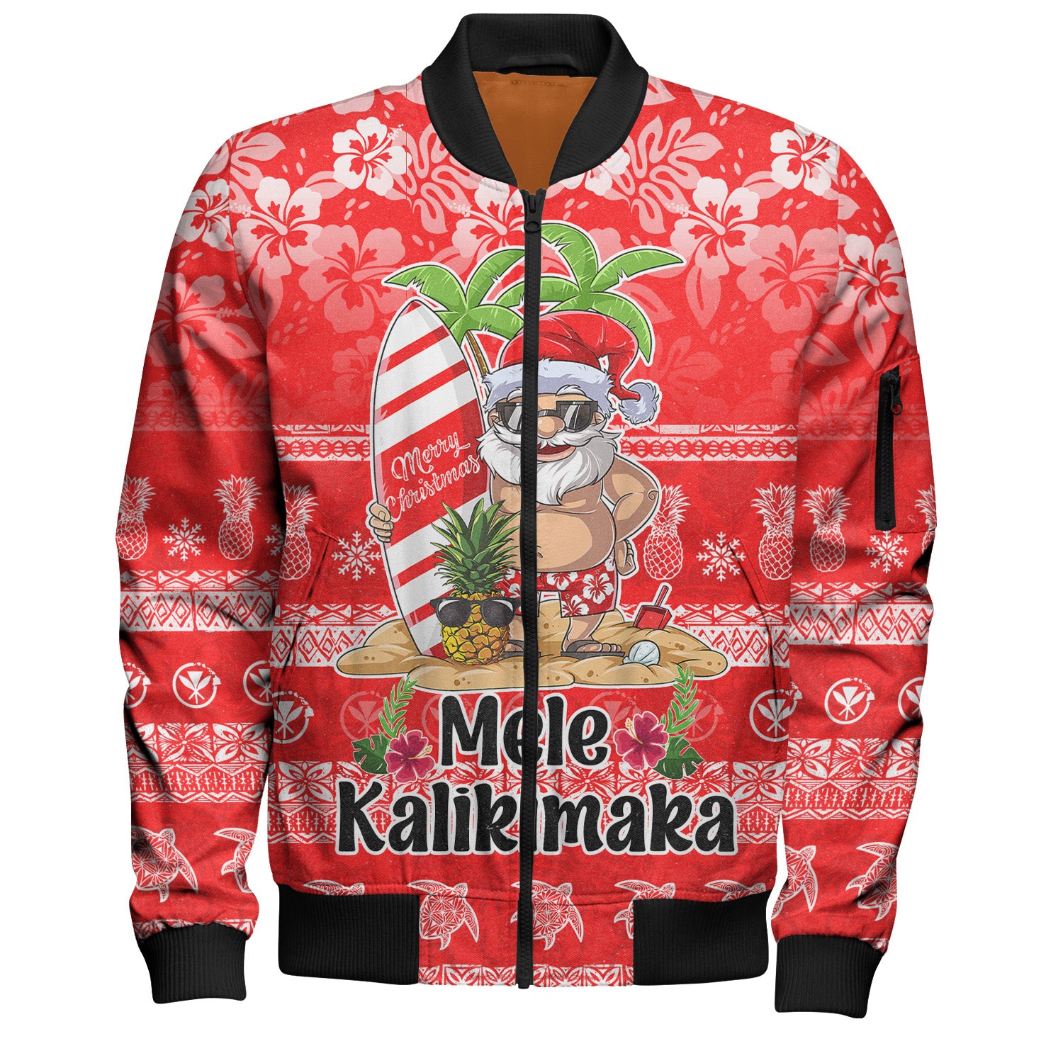Hawaii Bomber Jacket Mele Kalikimaka Merry Christmas Tree Pineapple Tropical