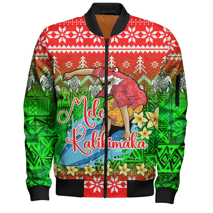 Hawaii Bomber Jacket Santa Surfing Mele Kalikimaka Style