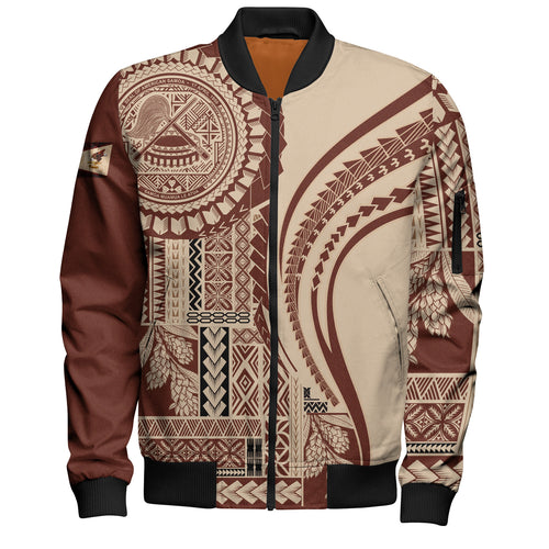 American Samoa Bomber Jacket Seal Samoan Siapo Brown Design