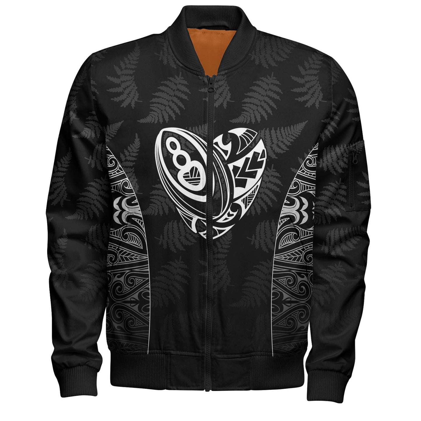New Zealand Personalized Bomber Jacket Rugby Heart Maori Style Silver Fern