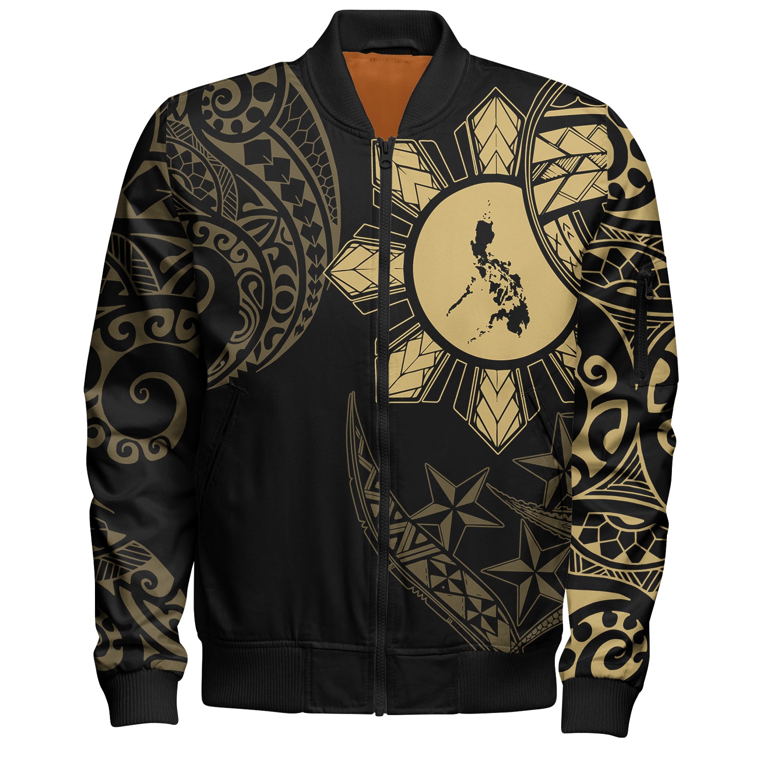 Philippines Bomber Jacket Tribal Sun In My Heart Gold | Polynesian.co